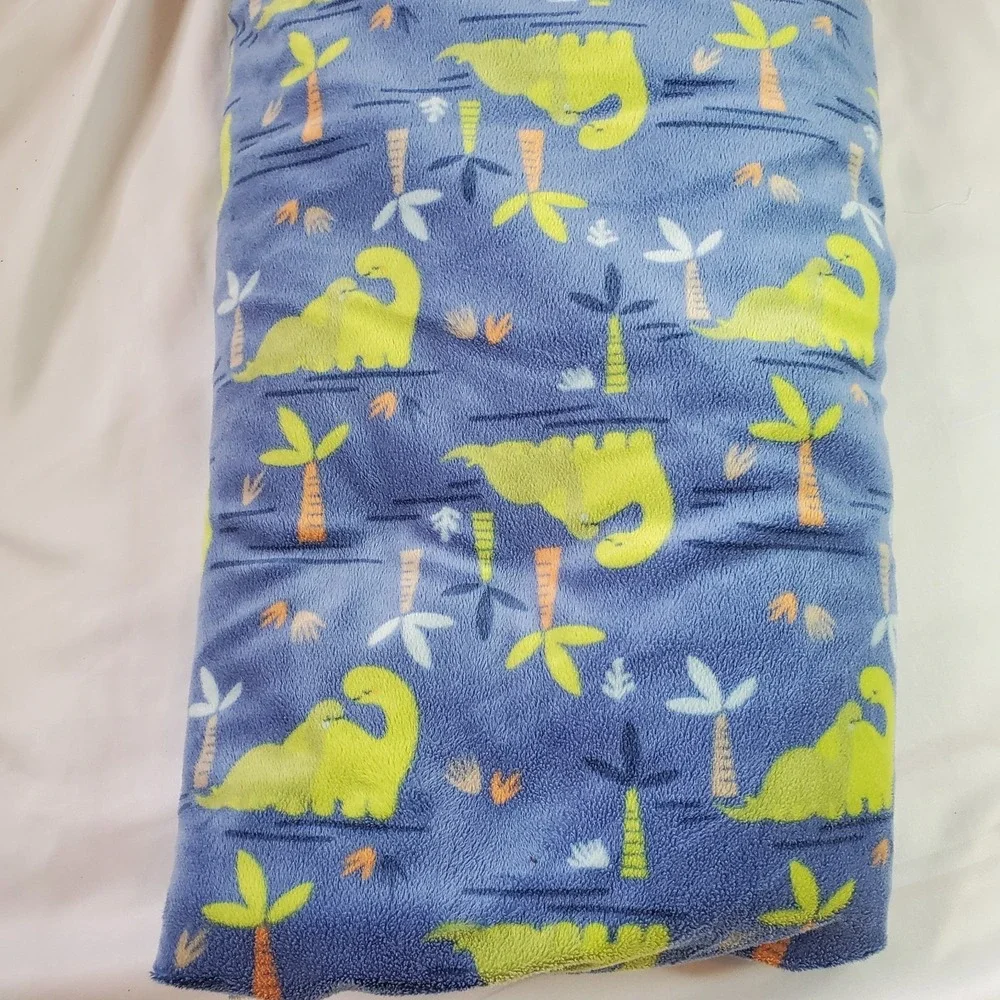 Parent's Choice Dinosaurs Baby Blanket Blue Green Orange Palm Trees Footprints